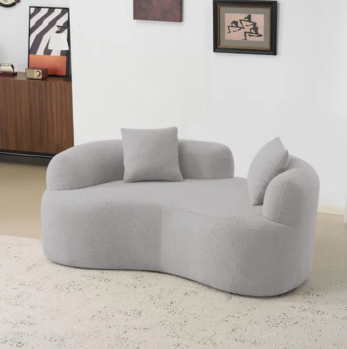 Miniatura 18 de 67'' Modern Curved Loveseat, Luxury Teddy Velvet Upholstered Couch, Comfy Cloud Compressed Sofa with 2 Pillows for Small Spaces Living Room
