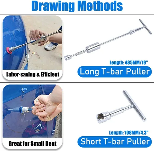 Miniatura 3 de PTNHZ Kit universal de reparación de abolladuras, extractor de reparación de abolladuras sin pintura con barra en T, kit de eliminación
