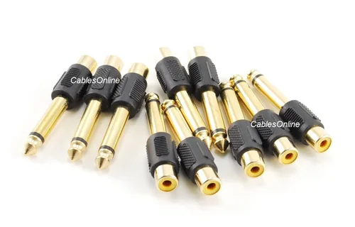 Miniatura 2 de CablesOnline, paquete de 10 conectores RCA hembra a 0.250 in (1/4 pulgadas) mono macho adaptador de audio, chapado en oro, AV-A21K-10
