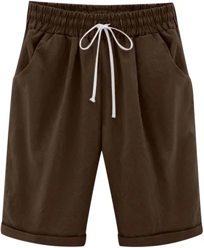 Pantalones cortos sólidos con control de barriga, casuales, con cordón, cómodos, para mujer, pantalones cortos ligeros de verano para correr 2023