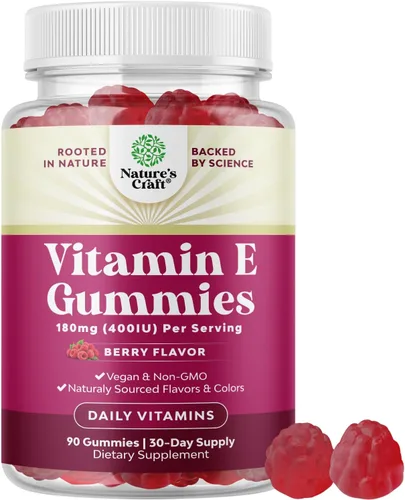 Natures Craft Gomitas de vitamina E para el cuidado de la piel – Suplemento para la piel de 400 UI de vitamina E de alta potencia – Suplemento