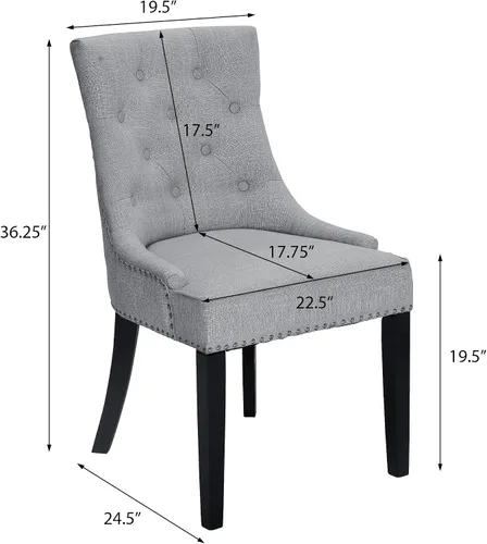 Miniatura 3 de Vanity Art Juego de 2 sillas de comedor con botones copetudos, cómodas sillas de comedor tapizadas de tela, sillas acolchadas con patas de madera