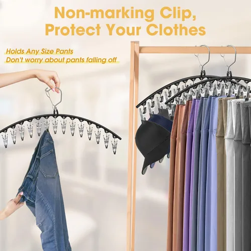Miniatura 5 de Perchas para pantalones y faldas mejoradas con clips, organizador de leggings de metal para closet con 15 clips con capacidad para 60 leggings, Negro