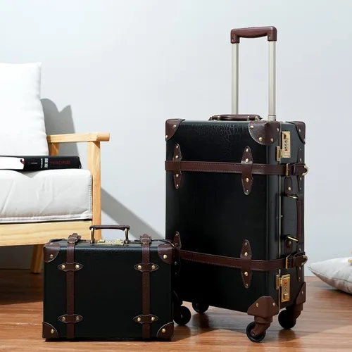 Miniatura 2 de urecity Juego de 2 maletas vintage, maleta retro con ruedas para hombres y mujeres, lindo juego de equipaje de viaje de diseñador con bolsa