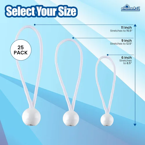 Miniatura 2 de Paquete de 25 cuerdas elásticas de bolas elásticas de 6 pulgadas de diámetro para toldo, red, postes, jardín, herramientas, cables, cable resistente