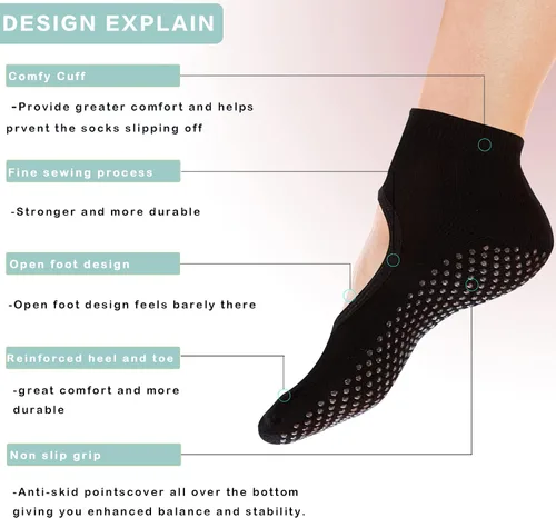 Miniatura 3 de Cooque - Calcetines de yoga antideslizantes para pilates con puños para mujer