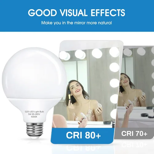 Miniatura 5 de Paquete de 8 bombillas G25 para tocador, bombillas LED para espejo de tocador de baño, equivalente a bombillas de 60 W, brillo de 5000 K luz diurna