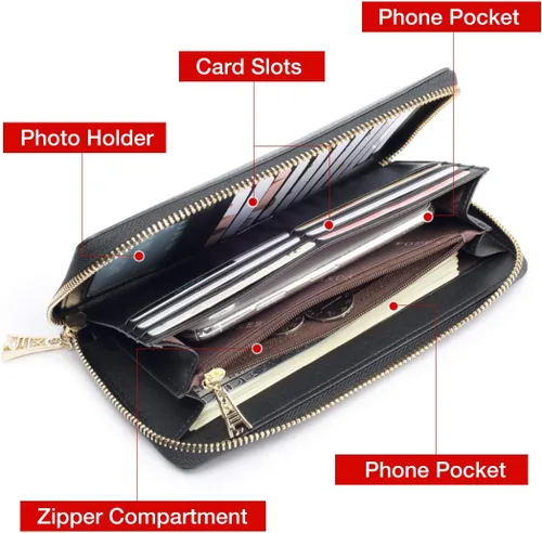 Miniatura 3 de Carteras de cuero para mujer, cuero genuino RFID bloqueo caja de regalo embalaje
