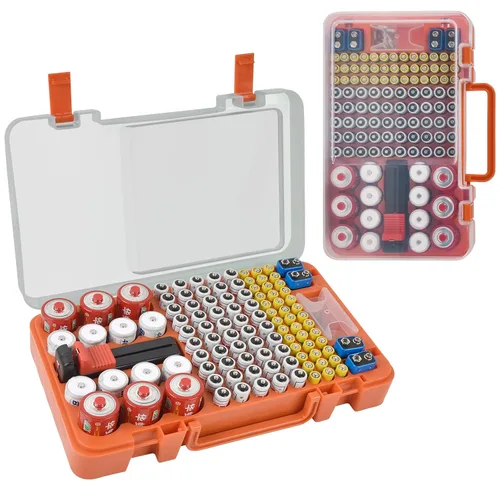Miniatura 10 de Estuche Organizador y de Almacenamiento de Baterías con Probador. Caja Contenedor Portabaterias para más de 120 pilas AA AAA 9V C D, Litio CR2025