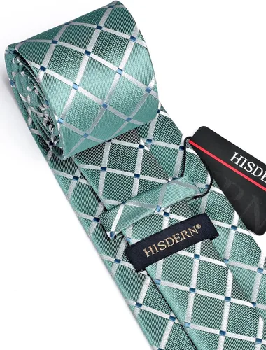 Miniatura 338 de HISDERN Conjunto de corbata a cuadros a cuadros pañuelo tejido clásico formal para hombre corbata y bolsillo cuadrado