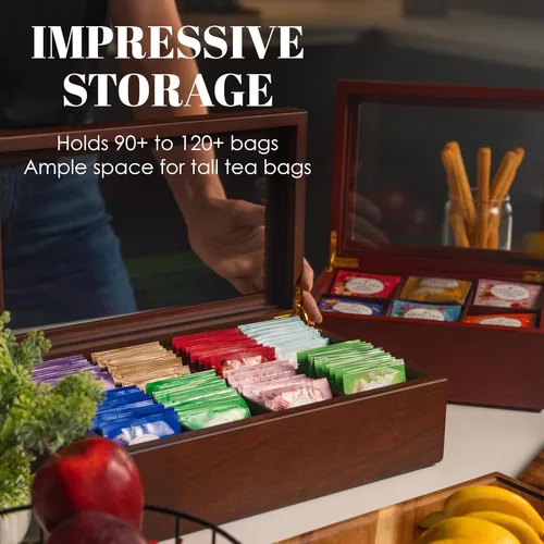 Miniatura 4 de Caja de té – Organizador de bolsas de té de madera de lujo de The Apace Premier Collection – Contenedor de almacenamiento de té de 6 compartimentos