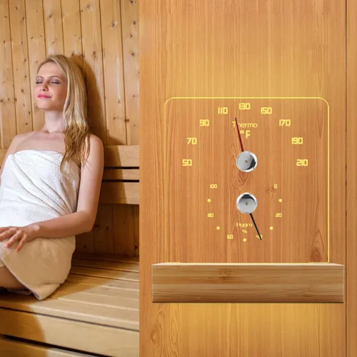 Miniatura 4 de Yofidra Termómetro de sauna 2 en 1 Fahrenheit Termómetro higrómetro con luz LED Accesorios de sauna para sala de sauna Hotel