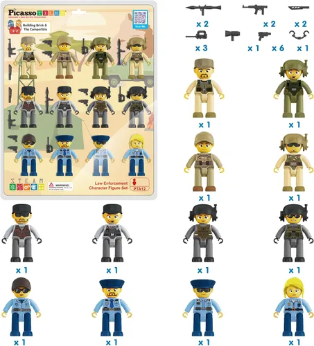 Miniatura 3 de Picasso Toys - Figuras de acción magnéticas de personajes de aplicación de la ley para bloques de construcción de baldosas de juguete, juego