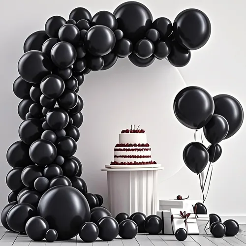 Globo negro, 145 globos de látex negro de alta calidad, kit de arco de diferentes tamaños de 18, 12, 10, 5 pulgadas, kit de arco de guirnalda de