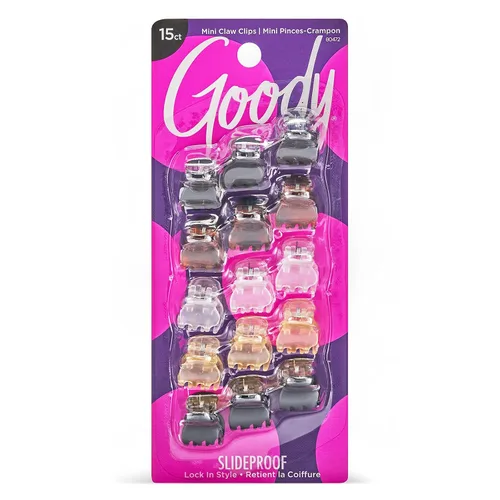 Goody SlideProof Classics Mini Clips de garra - 15 unidades, colores neutros surtidos, accesorios para peinar con agarre seguro, accesorios de