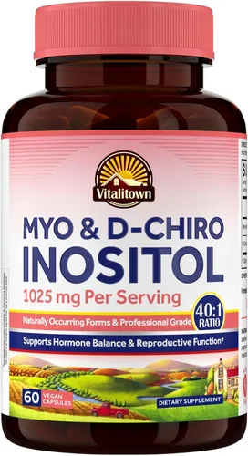 Vitalitown Suplemento de inositol para mujeres, mio-inositol y D-chiro inositol, proporción ideal 40:1, equilibrio hormonal y apoyo ovárico