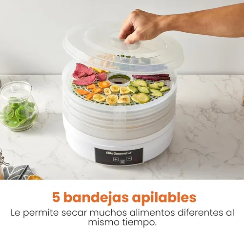Miniatura 4 de Elite Gourmet EFD770WD - Deshidratador digital de alimentos con 5 bandejas de 12.5" sin BPA, temporizador ajustable de 48 horas y temperatura de 95
