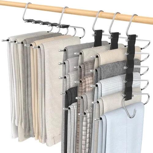 Miniatura 28 de Loretoy Paquete de 4 perchas para pantalones que ahorran espacio, estante multifuncional antideslizante para pantalones, tubo de acero inoxidable
