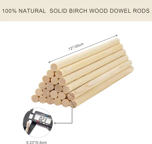 Miniatura 2 de HOSSIAN Varillas de Espiga de Madera 20PCS Palos de Madera Espigas de madera para Manualidades-Palos Redondos de Madera Dura Sin Terminar