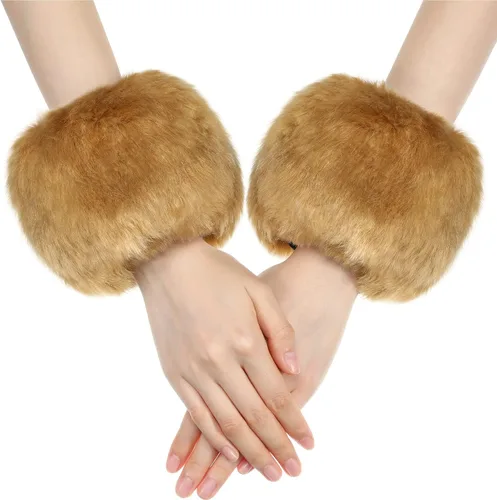 Muñequera corta de piel sintética para invierno, calentadores de muñeca mullidos para mujeres y niñas