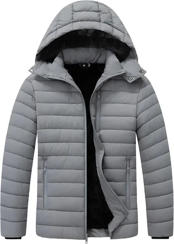 Abrigo acolchado de plumón para hombre, resistente al viento, impermeable, forro de franela, capucha desmontable, grueso para el calor del invierno