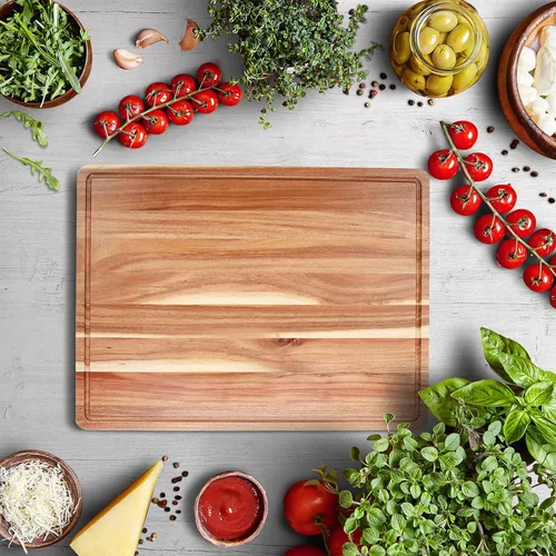 Miniatura 8 de Grandes tablas de cortar de madera de acacia para cocina, tabla de cortar de madera extra grande de 24 x 18 pulgadas con ranura para jugo, tabla