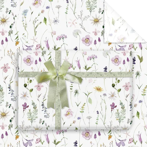 JarThenaAMCS 6 hojas de papel de regalo de flores silvestres, no enrolladas, papel de regalo de flores florales de acuarela, papel de arte grande