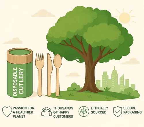 Miniatura 7 de Juego de cubiertos compostables de edición especial (150 piezas) – Juego de cubiertos de madera desechables – Alternativa al plástico, ecológico