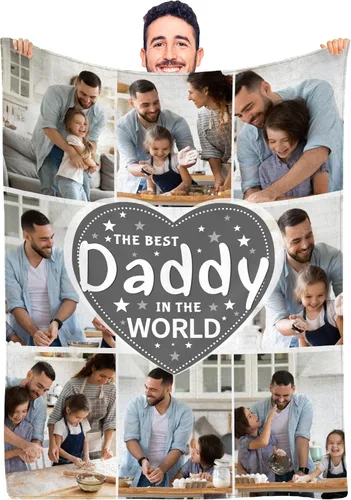 Regalo para papá de hija manta personalizada con fotos, manta suave personalizada, regalo de cumpleaños para papá, manta del mejor papá del mundo,