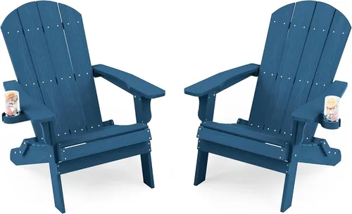 Miniatura 29 de YEFU Silla Adirondack, silla Adirondack de plástico de gran tamaño, sillas plegables para exteriores con soporte para tazas, silla de césped