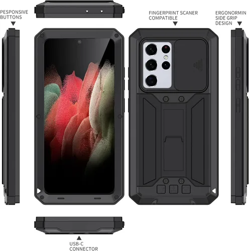 Miniatura 7 de Compatible con Samsung Galaxy S21 Ultra, funda protectora rígida de aluminio de metal a prueba de golpes, resistente y militar, funda protectora