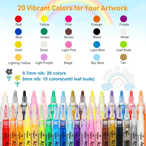 Miniatura 7 de 35 rotuladores de pintura acrílica, doble paquete de punta extra fina y media, para pintura en roca, taza, cerámica, vidrio, madera, pintura