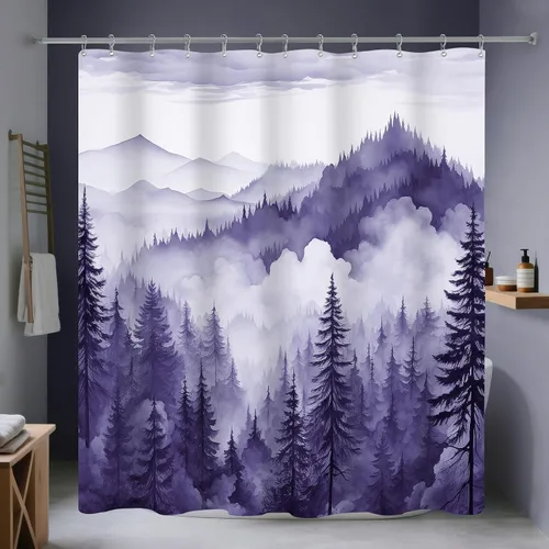 Miniatura 19 de Cortina de ducha pequeña de 36 x 72 pulgadas, cortina de medio tamaño de bosque brumoso, cortina de ducha estrecha mitad negra y blanca de montaña