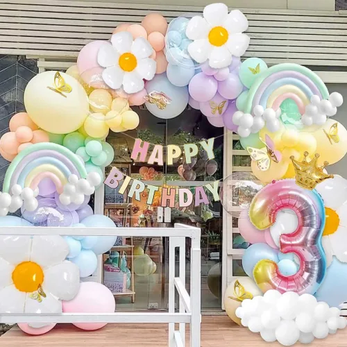 Miniatura 5 de Daisy Kit de Guirnalda de Globos de 219 Piezas con Globo Número 3, Pancarta, Decoración para Pastel, Decoraciones de Fiesta de Cumpleaños Arcoíris
