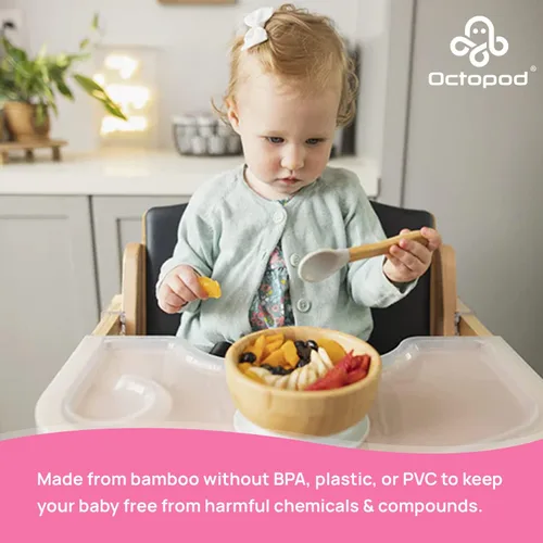 Miniatura 6 de Abiie Octopod - Juego de cuencos de bambú para bebés de 4 meses en adelante, cuenco de succión para silla alta sin desorden con cuchara para niños