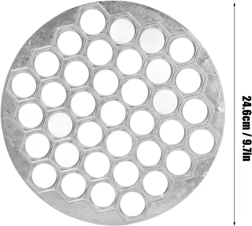 Miniatura 3 de Cyrank Molde de bola de masa para ravioles, 37 agujeros para hacer albóndigas rusas Pelmeni, molde de metal para hacer albóndigas ravioles