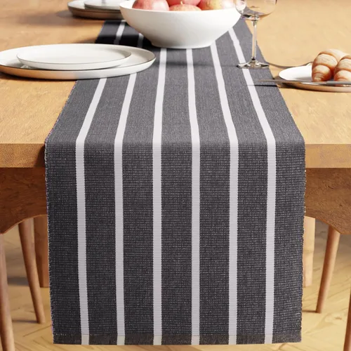 Miniatura 31 de Encasa XO Camino de mesa de comedor de 13 x 72 pulgadas Algodón acanalado fino teñido con hilo Azul escalera Lavable a máquina Escalera Azul