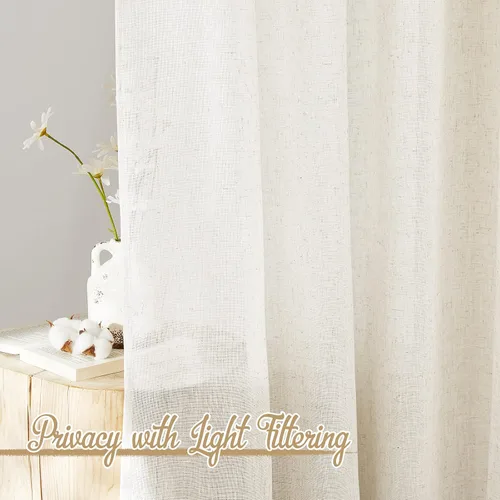 Miniatura 2 de NICETOWN Cortinas de arpillera de lino para ventanas de 90 pulgadas de largo, con ojales, mezcla de lino decorativas, cortinas semitransparentes