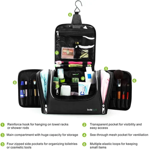 Miniatura 4 de Bolso Lavievert para artículos de tocador, gran capacidad, Negro