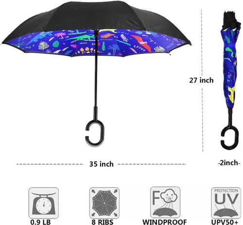 Miniatura 27 de MRTLLOA - Paraguas invertido de gran tamaño de 40/49/56 pulgadas - Sombrilla doble capa resistente al viento, con mango en forma de C y tamaño golf