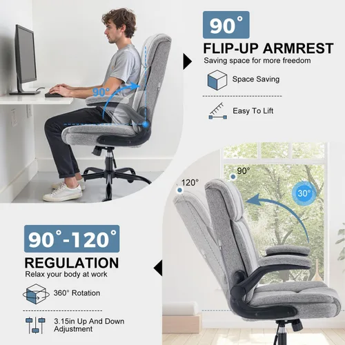 Miniatura 6 de Silla de oficina con respaldo alto, ergonómica, ejecutiva, silla de escritorio para computadora, cómoda tela, acolchada, sillas de escritorio