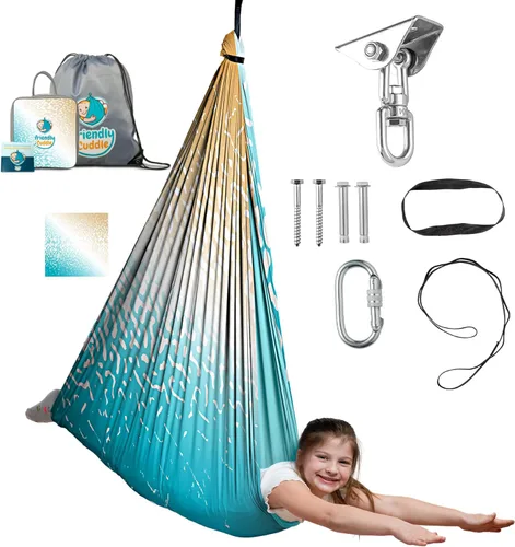 Miniatura 20 de Columpio sensorial de interior para niños o exterior – Soporta 300 libras, doble capa y giro de 360°, columpio hamaca de terapia de compresión