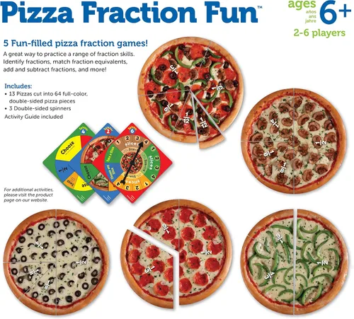 Miniatura 6 de Learning Resources LER5060 Juego de matemáticas divertido de fracciones de pizza de 1° grado en adelante (LRNLER5060)