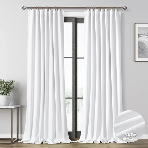 Miniatura 20 de Natural Linen 100% Blackout Curtains for Bedroom 98 Inch Length 2 Panels Set Back Tab Cream Neutral Farmhouse Living Room Darkening Curtain Track