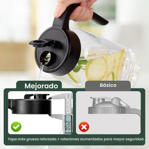 Miniatura 4 de Jarra Mason con Tapa - Jarra de Vidrio Hermética y a Prueba de Fugas con Tapa, Perfecta para Leche Materna, Infusión en Frío y Té de Sol, 2 Quart