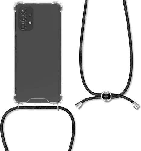 Miniatura 5 de kwmobile Funda cruzada compatible con Samsung Galaxy A32 5G - Funda transparente de TPU con correa de cordón - Negro/Transparente