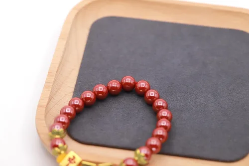 Miniatura 4 de Pulsera de cinabrio natural con cobre chapado en oro Mahjong Design Charm Lucky Bead Tamaño 0.315 in