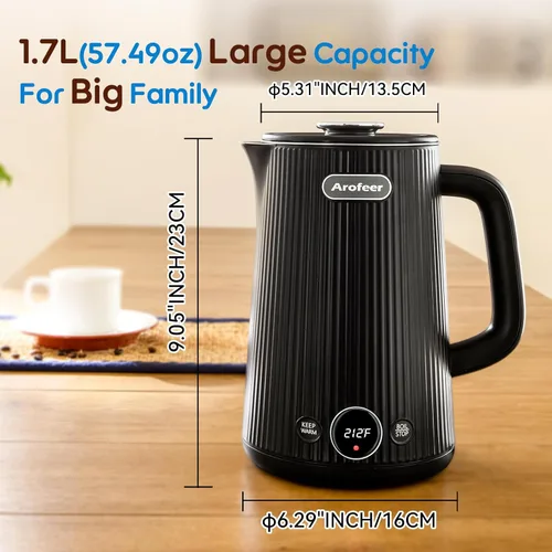 Miniatura 2 de Arofeer® 1.7L (57oz) Hervidor Eléctrico Grande con Control de Temperatura, Hervidor de Té Eléctrico para 7+ Tazas de Café y Té, Hervidor de Agua
