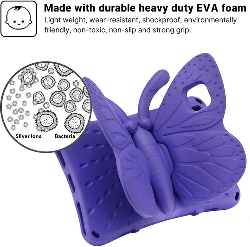 Miniatura 21 de FW Fire 7 - Funda para tablet para niños, Amazon Fire 7 2022, funda de mariposa con luz de atril, EVA, protección contra caídas, resistente, a
