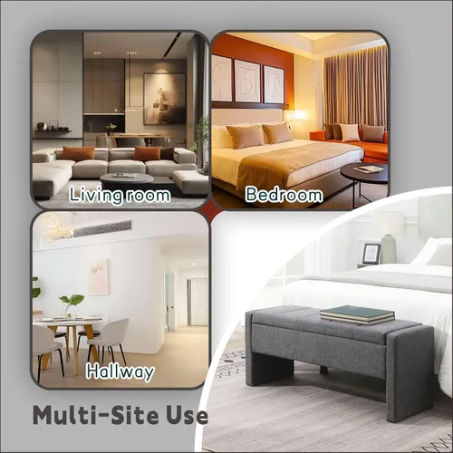 Miniatura 6 de Otomana de 47.25 pulgadas con almacenamiento, banco de almacenamiento para el extremo de la cama, banco de entrada, reposapiés multifuncional A-gris